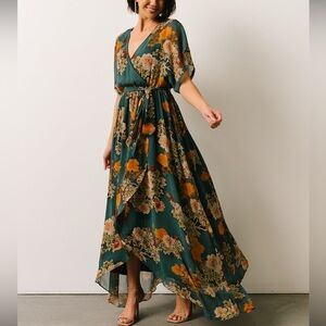 Baltic Born Madeline Jade Multi Floral Wrap Maxi Dress sz Sm